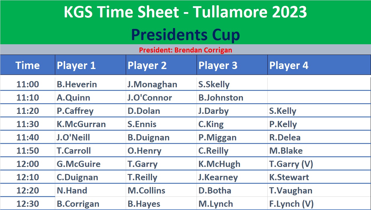 Tee Times for Tullamore 2023
.